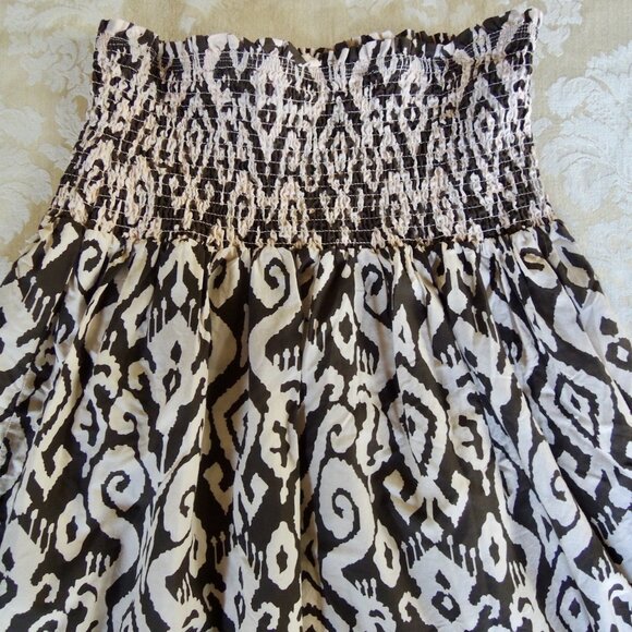 Zara Brown & White Tribal Print Smocked Strapless Dress M - Picture 4 of 7